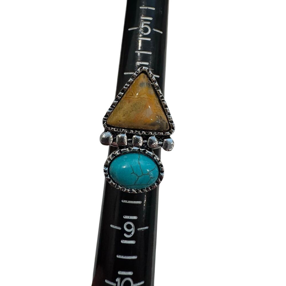 Western jasper and turquoise large statement ring Size 7.25
